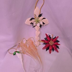 Coastal Beach Theme Christmas Ornament Lot of 5 - Glass and Shells